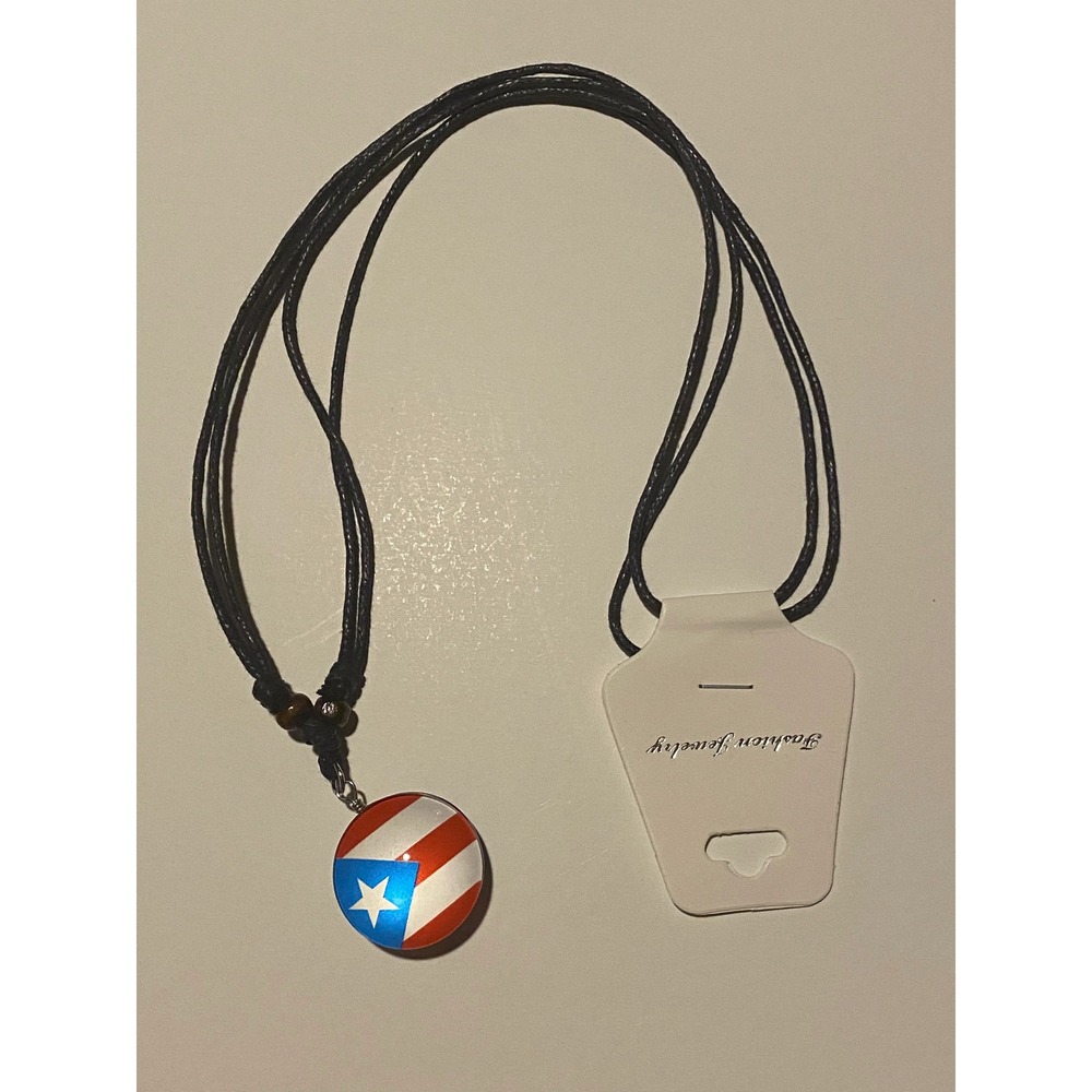 Puerto Rico Necklace with Flag Multicolor Boricua Heritage Pendant Black Cord